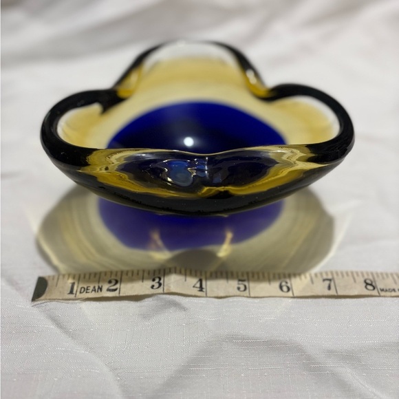 Vintage Glass Art Elegant Blue and Yellow Glass Bowl - Picture 1 of 5